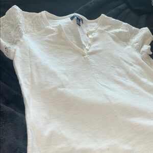 Chaps White Lace Sleeve Top